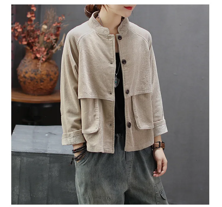 Tanie Nowe sztruksowe kurtki Harajuku damskie zimowe jesienne płaszcze damskie śliczne jednokolorowe ubrania specjalna konstrukcja oprzyrządowanie góra z kieszeniami