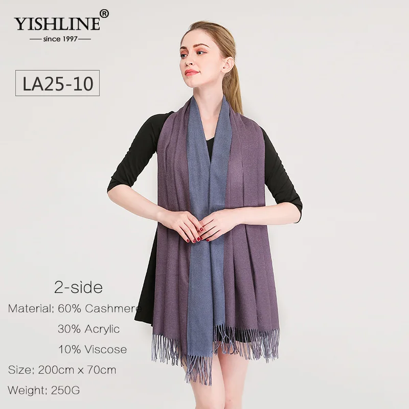 YISHLINE, женский зимний шарф, кашемир, толстый, 250 г, 2 стороны, узорные шали, осень, хиджаб, палантины, Длинные акриловые шарфы на голову