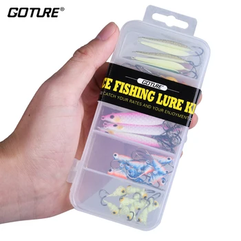 

Goture Ice Fishing Lure 40pcs/set Luminous 5 Colors 3D Eyes Lead Jigging Winter Bait Carbon Steel Hook For Trout Artificial Bait