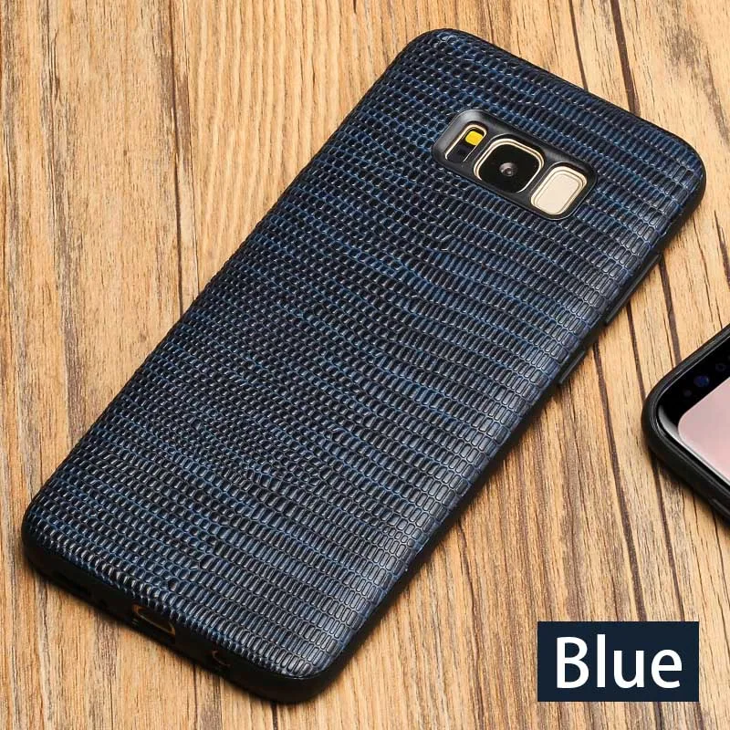 Синий Роскошный чехол для телефона из натуральной кожи для samsung S8 S9 Plus, чехол с текстурой ящерицы для A3 A5 A7 J3 J5 J7 Note 8 - Цвет: Синий