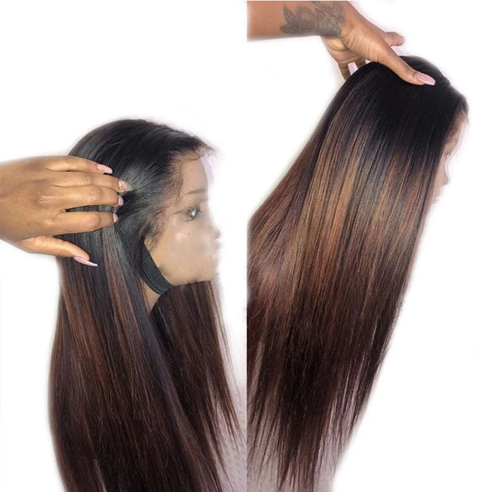 Eversilky прозрачный кружевной коричневый парик 13x4 Синтетические волосы на кружеве парики из натуральных волос прямые предварительно вырезанные природные эффектом деграде(переход от темного к парик
