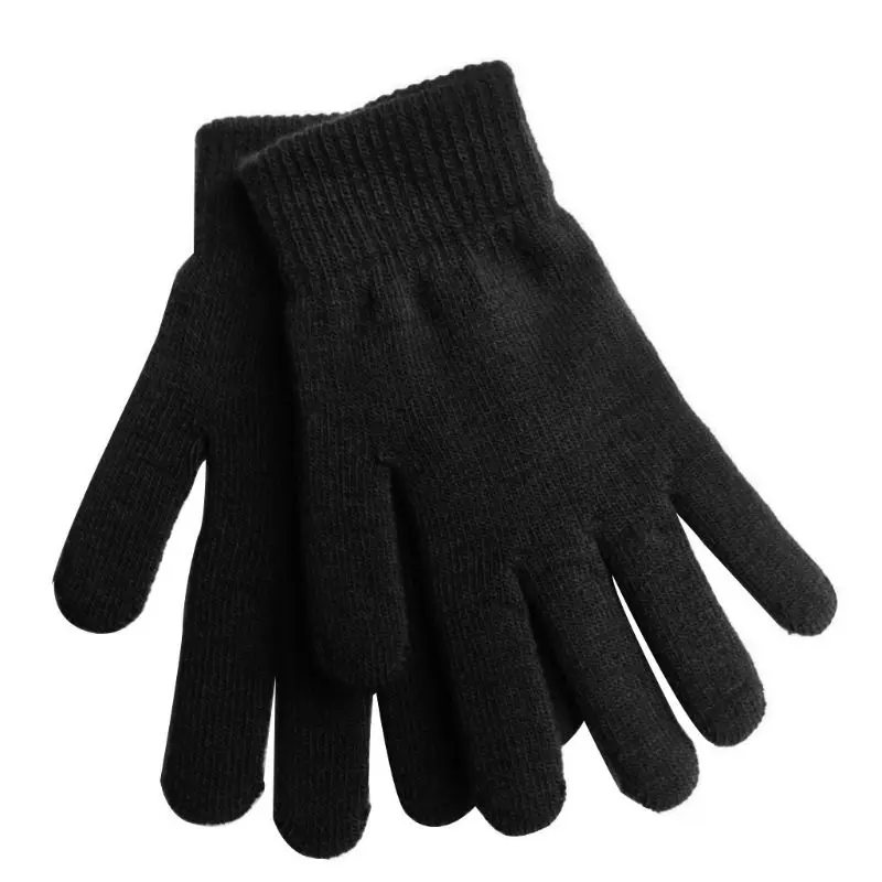 Зимние вязаные перчатки в рубчик для женщин и мужчин, унисекс, универсальные Утепленные перчатки с плюшевой подкладкой, волшебные теплые перчатки для запястья - Цвет: BK