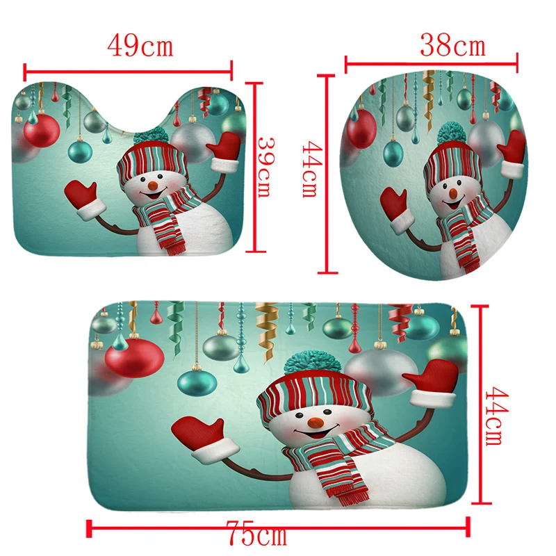 Merry Christmas набор для ванной с рисунком снеговика, колокольчик, водонепроницаемая занавеска для душа, Рождественская Крышка для туалета, коврик, нескользящий коврик, u-образный коврик