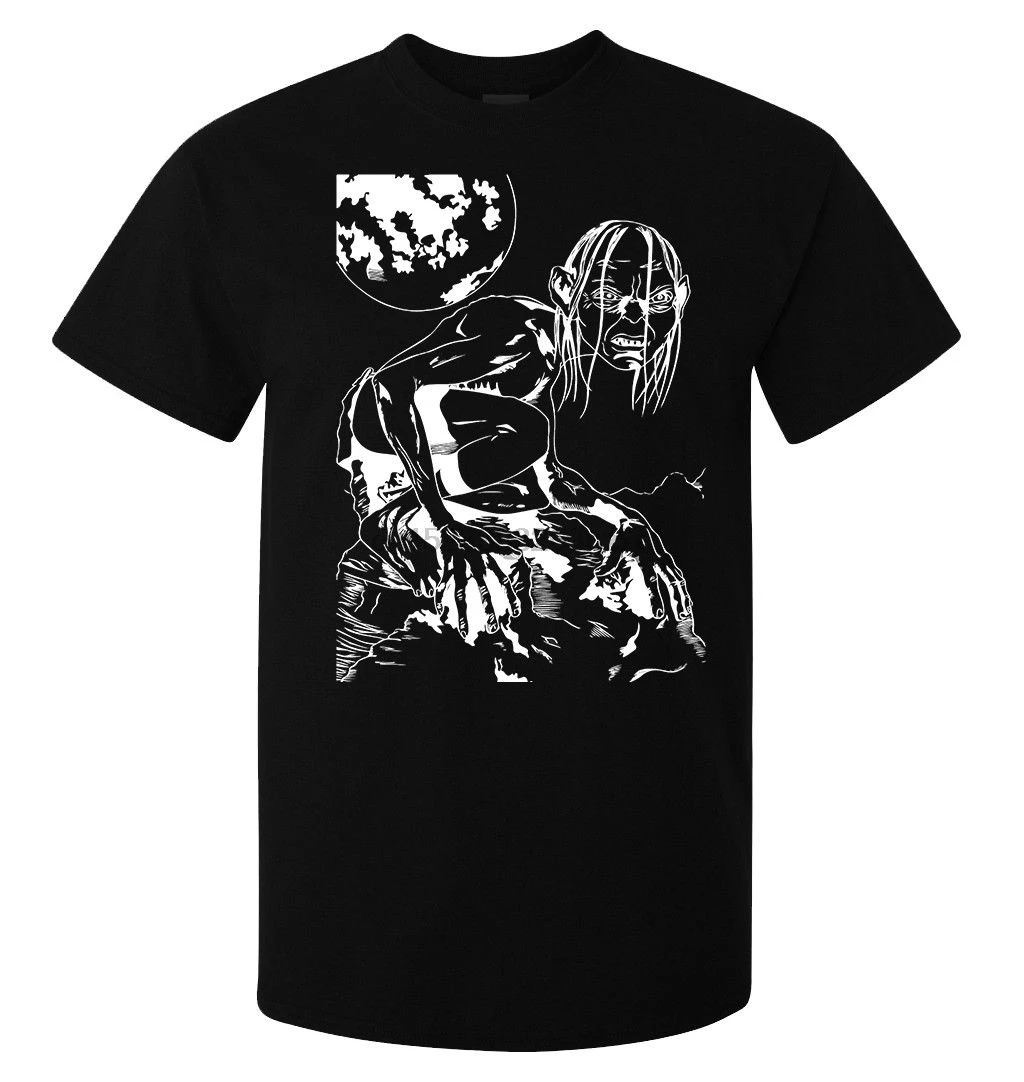 

Lord of the Rings Golum minimalistic art men (woman available) t shirt black Cheap Crew Neck Men Top Tee