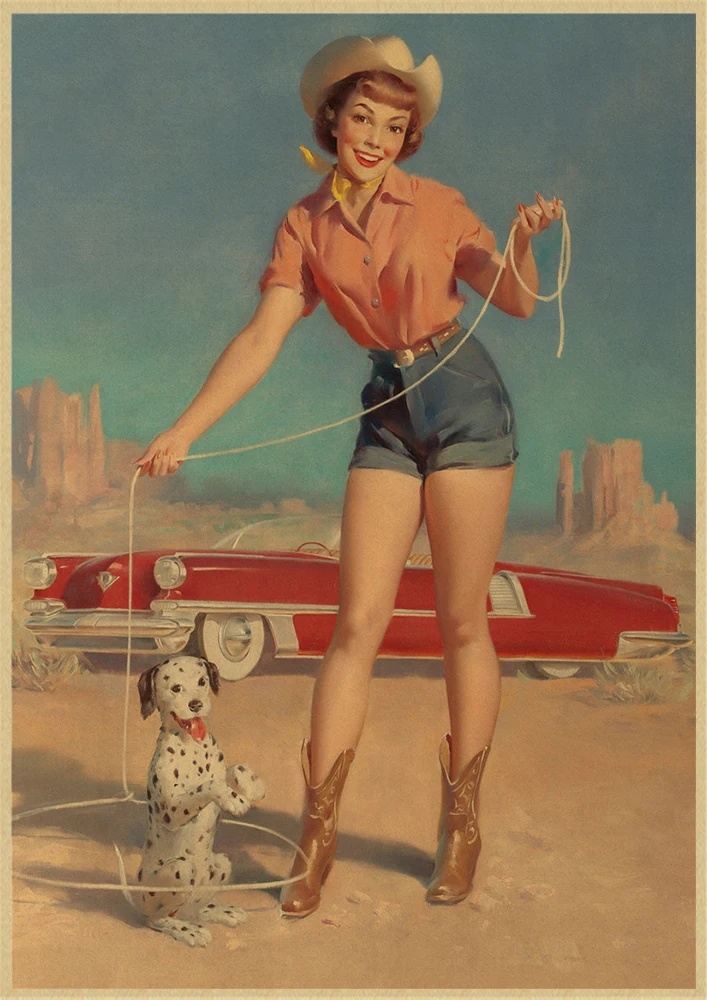 Pinup Girls Series 8 World War II Vintage Kraft Paper Classic Poster Bar Cafe Living Room Dining Wall Decorative Paintings