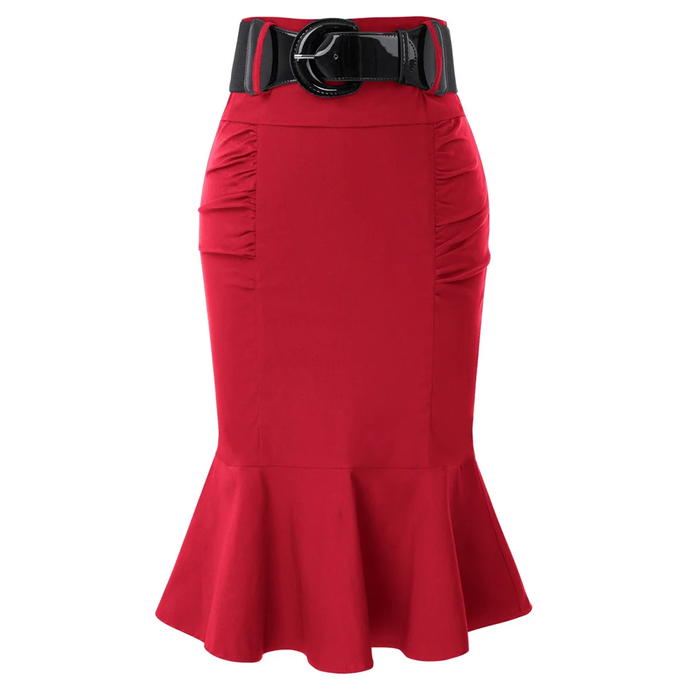 Belle Poque черная облегающая юбка Офисная Женская одежда Женская повседневная сексуальная юбка с высокой талией Элегантная Плотная юбка в форме русалки юбка - Цвет: Red