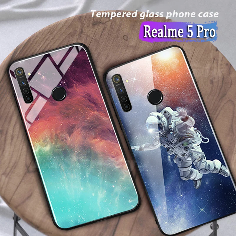 

Auroras For OPPO Realme 5 Pro Case Astronaut Space Painted Tempered Glass Silicon Protective Cover For Realme 5 Pro Cases