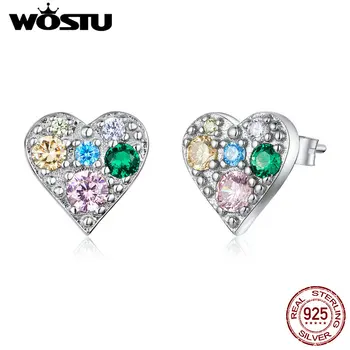 

WOSTU Heart Jewelry Earrings 925 Sterling Silver Color Zircon Heart Stud Women Earrings Women Sterling Silver Jewelry CQE890