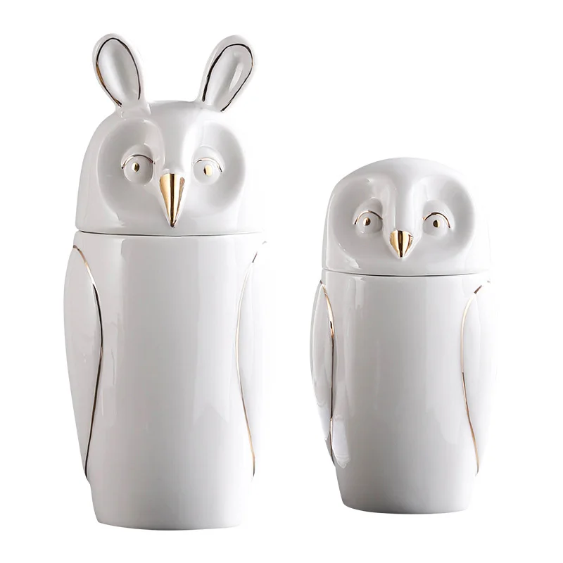 White Porcelain Owl Miniature Model Ceramics Storage Pots Desk Sundries Container Home Decoration Sculpture Wedding Gifts | Дом и сад