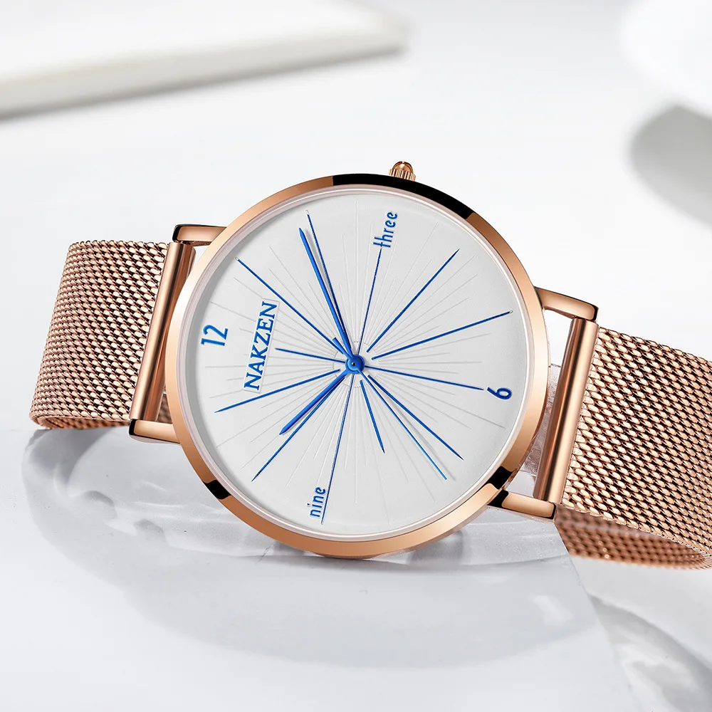 

Nakzen Brand Ultra-Thin Simple MEN'S Quartz Watch Large Dial Japan Movement Waterproof Milan Mesh Belt Ss4062g