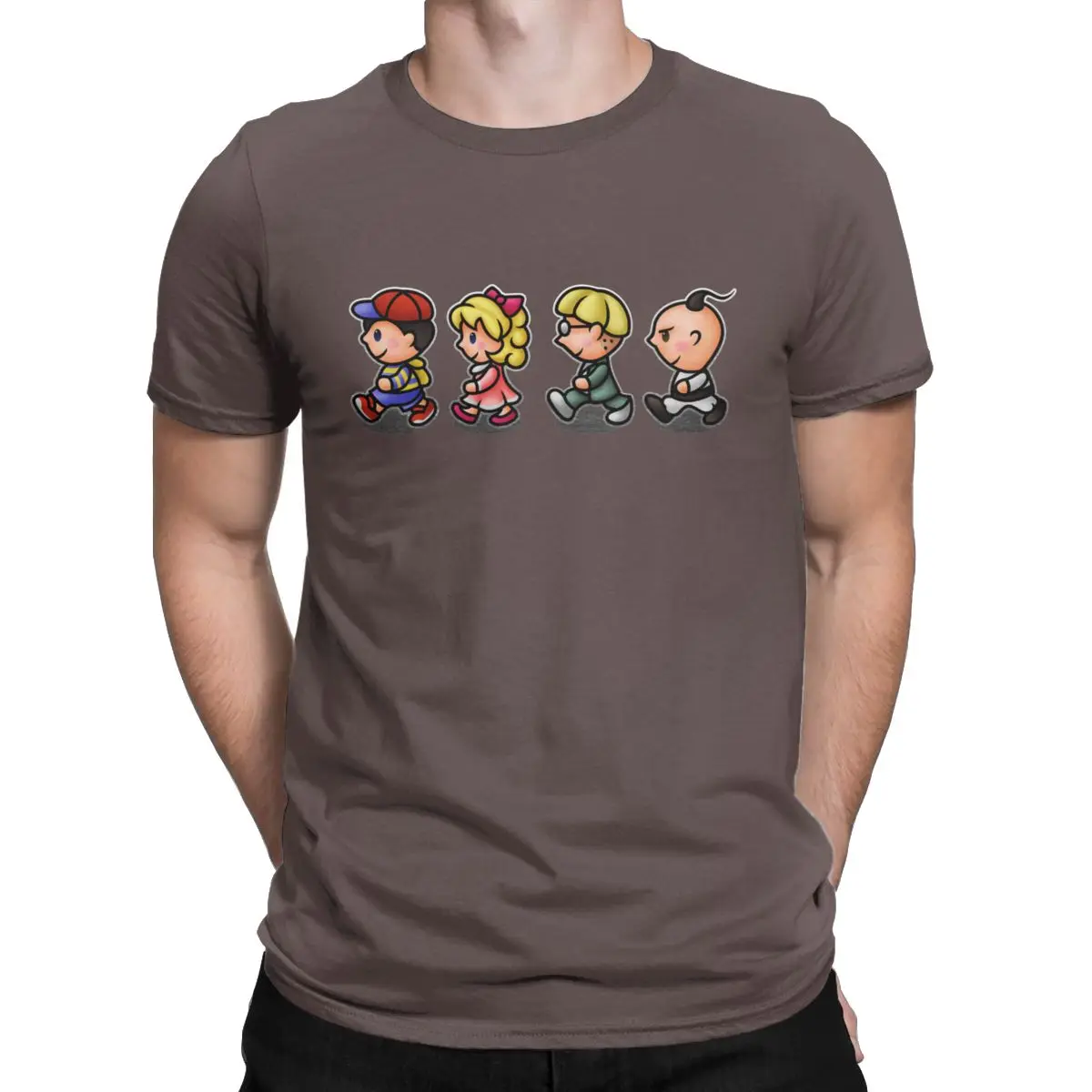 Мужские футболки Earthbound, для мальчиков, для мамы, для ролевых игр, хлопок, одежда, Ретро стиль, короткий рукав, вырез лодочкой, футболка, 4XL, 5XL, 6XL, футболки - Цвет: Коричневый