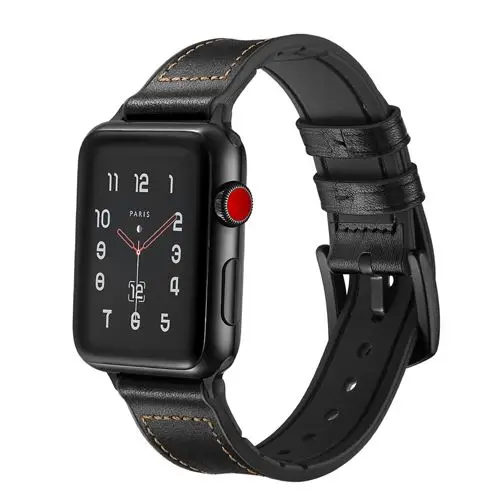 black Кожаный чехол+ Силиконовый ремешок для apple watch, ремешок 42 мм, 38 мм, версия наручных часов iwatch серии 4/3/2/1 44 мм 40 мм ремешок браслет наручный ремень аксессуары - Цвет ремешка: black