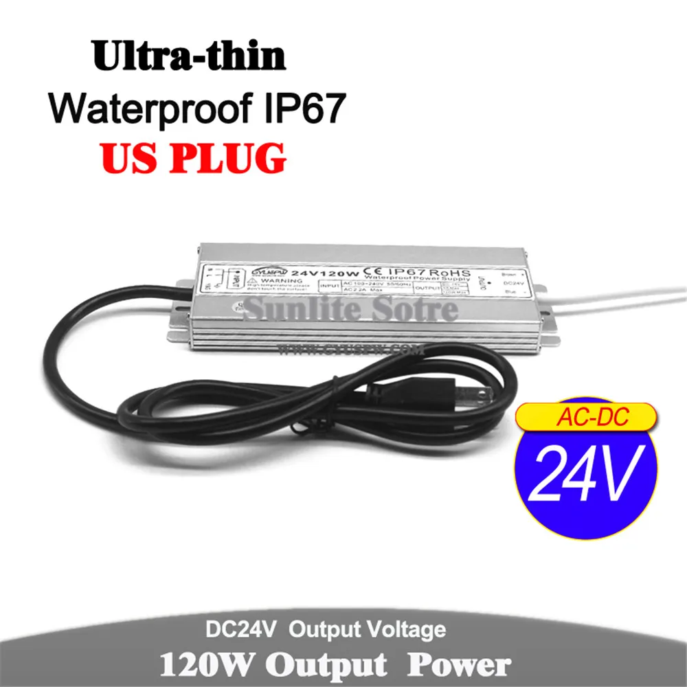 Водонепроницаемый IP67 источник питания DC12V DC24V 60 Вт 72 Вт 100 Вт 120 Вт 150 Вт трансформатор AC-DC 12 В 24 В внешний адаптер питания AU US EU UK вилка