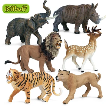 Figuras de acción de plástico en PVC de animales salvajes, elefante, León, Tigre, rinoceronte, cola blanca, ciervo, guepardo
