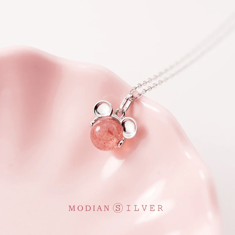Modian 925 Sterling Silver Cute Small Mouse Pink Crystal Pendant Necklace for Women Link Chain Fashion Fine Jewelry | Украшения и