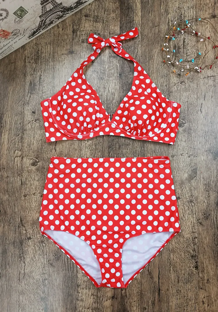 

New Style Europe And America Two-piece Swimsuits Split Type-Tour Bathing Suit Extra-large Halter Swim Bathing Suit