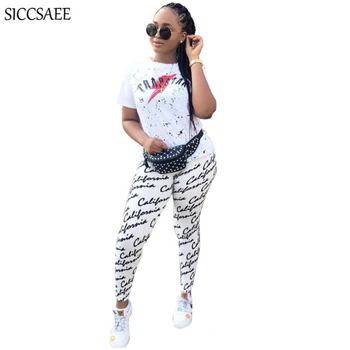 

Lightning Short Sleeve Tee Letter Printed Two Piece Set Sexy Casual Outfits For Women Sweat Suit Clothing Streetwear Hip Hop