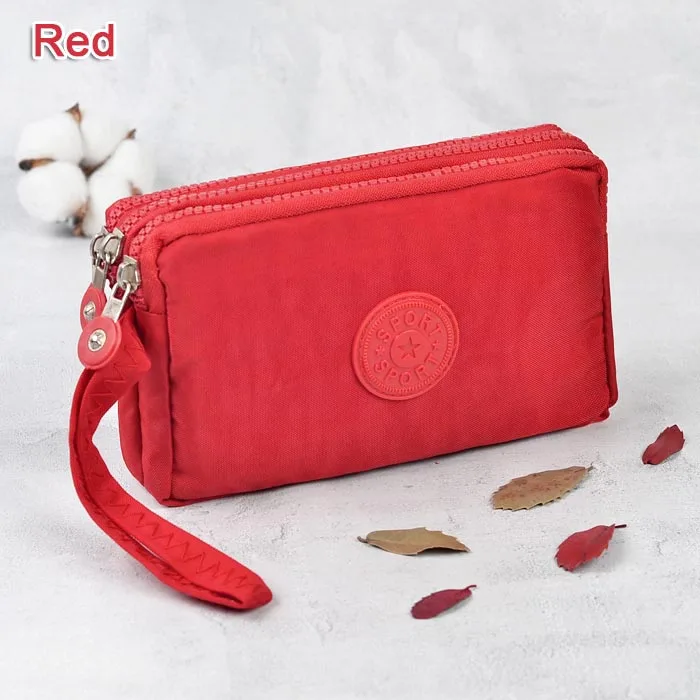 Red Женские кошельки с 3 застежками-молниями, женские кошельки, брендовый клатч, кошелек для монет, карточки-ключи, сумки для денег, холщовые короткие женские кошельки, сумки для девушек - Цвет: Red