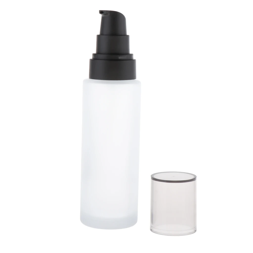 Empty Frosted Glass Pump Bottle Matte Lotion Bottle Refillable Container for Travel, Cosmetics, Aromatherapy and more