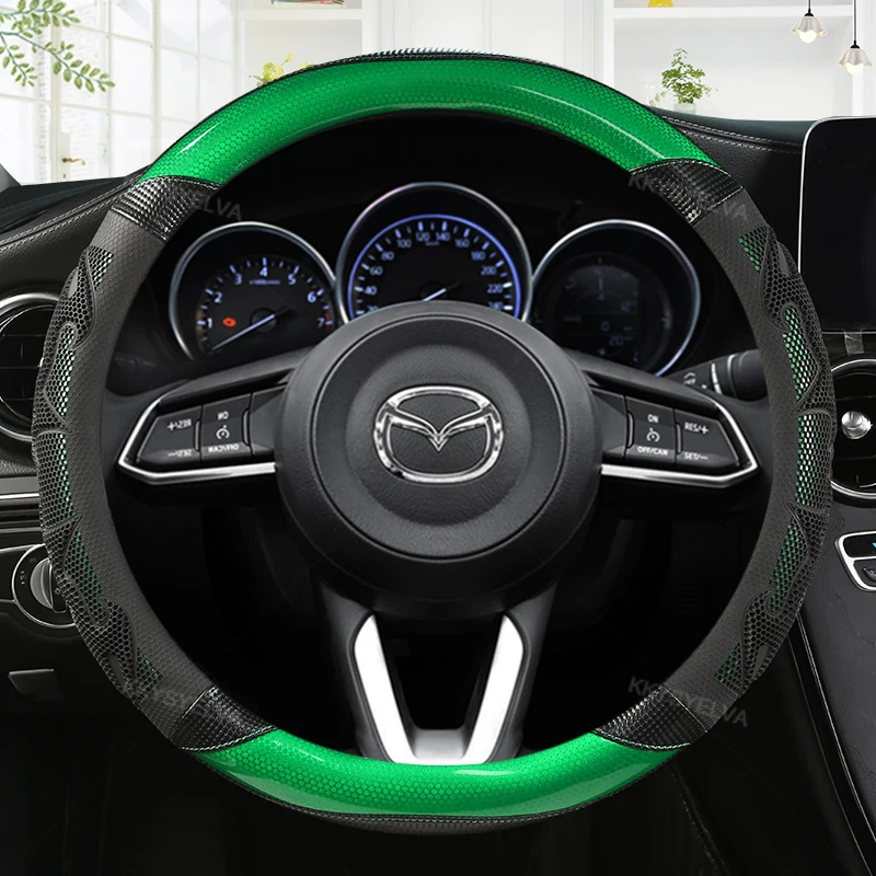 Pelle + Fibra Di Carbonio Copertura Del Volante Dell'Automobile Per Cx-4 Cx-5 Cx-7 Cx-9 Mazda 3 Axela 6 Gh Gj Demio Antiscivolo Funda Volante