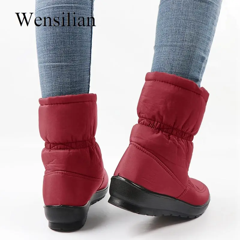 Зимние ботинки; женские ботильоны; теплые водонепроницаемые зимние ботинки с мехом внутри; обувь на платформе с молнией; красные ботинки; botas mujer invierno;