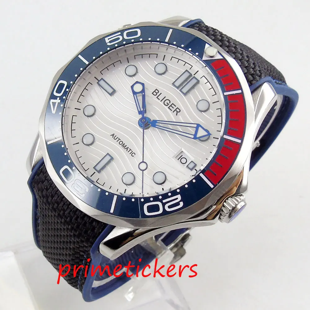  41mm white dial rubber strap blue&red ceramic bezel date luminous hands automatic movement men's wa