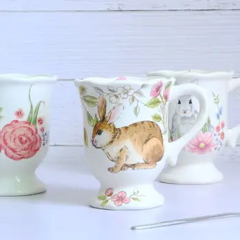 

Europe Pastoral Rabbit Ceramic Mug Creative Afternoon Tea Cup with Spoon Handle 450ml Large Capacity Household Coffee Milk Cups