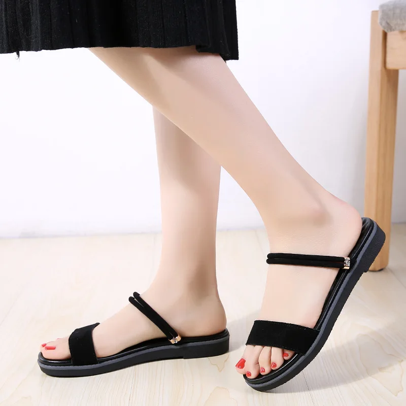 

2019 Summer New Style Korean-style WOMEN'S Sandals Leather Shoes round Flat A- line with Versatile Double Purpose Casual Sandals