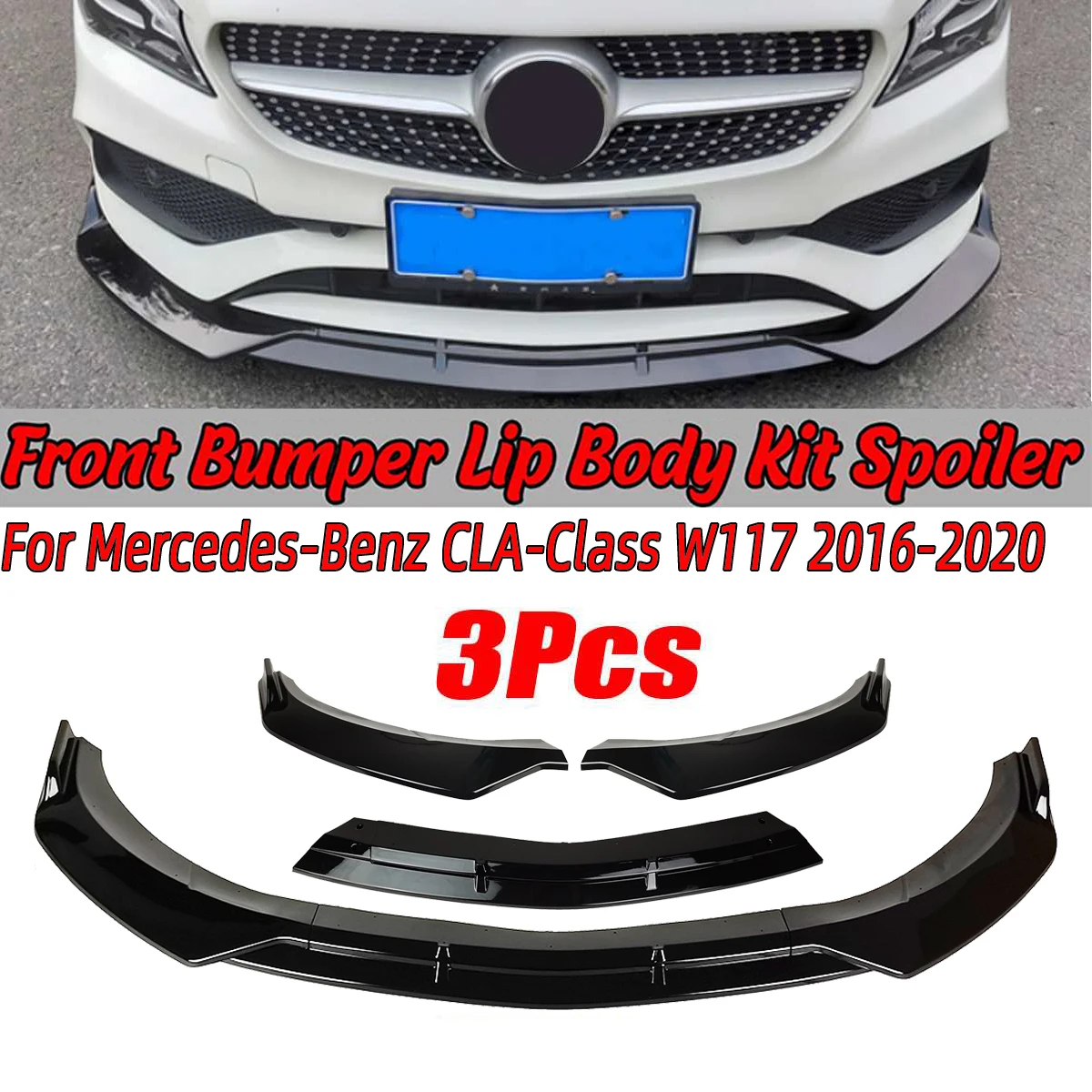 

3PCS Car Front Bumper Splitter Lip Spoiler Diffuser Guard Protection Cover Trim For Mercedes For Benz CLA-Class W117 2016-2020