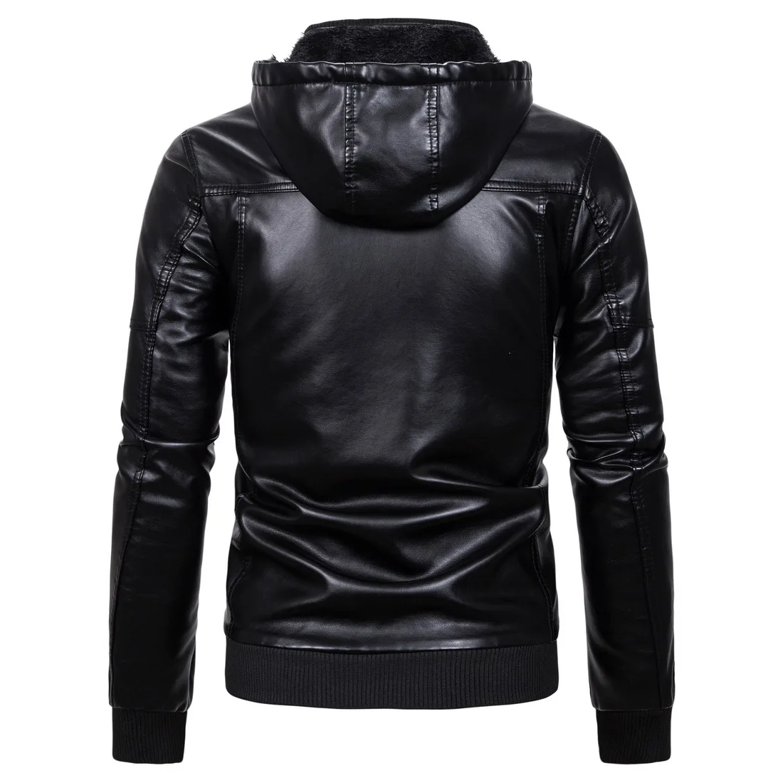 AliExpress Winter New Style MEN'S Leather Coat plus Velvet Warm Leather Coat Faux Sheep Skin Hooded Leather Coat
