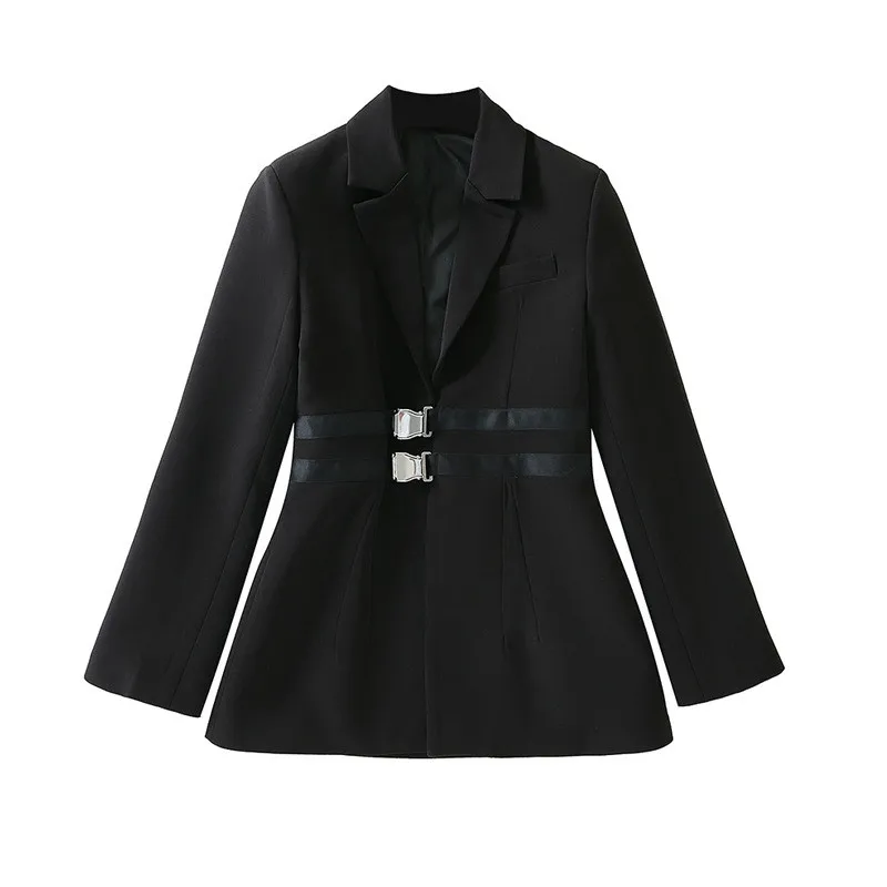 

2021 Spring Autumn Black Blazers Women New Female Suits Two Meshblet Tailored Collar Fashion Women's Suit Jacket