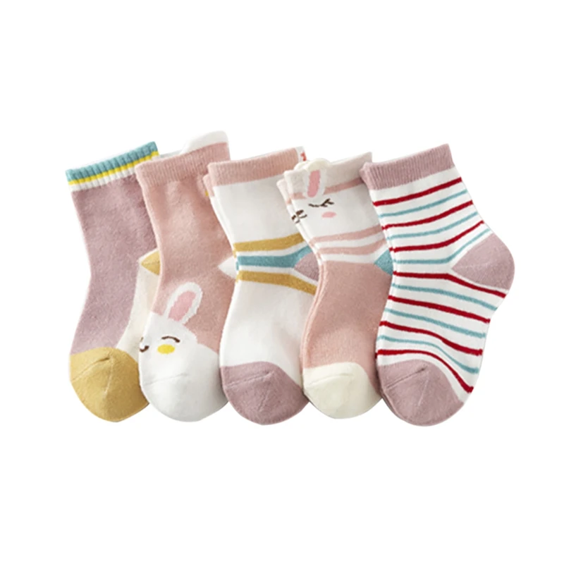 5 Pair Kids Baby Socks Boys Girls Warm Patchwork Color Cotton Floor Socks Set Leg Warmer