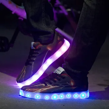 

Print Comfortable LED Shoes Men Non Slip Hip-Hop Fluorescence Casual Zapatos De Hombre Korean Version Shallow Walking Footwear
