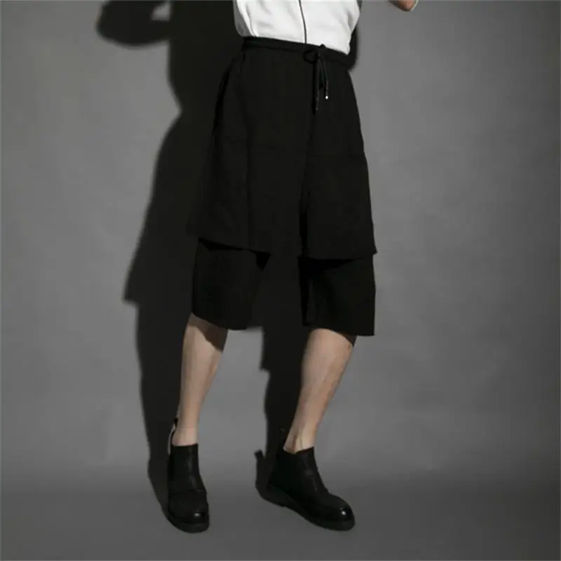 Men's False Two Pieces Of Pant Skirt Classic Dark Personality Hair Stylist Clothing Casual Fashion Loose Oversized Pants