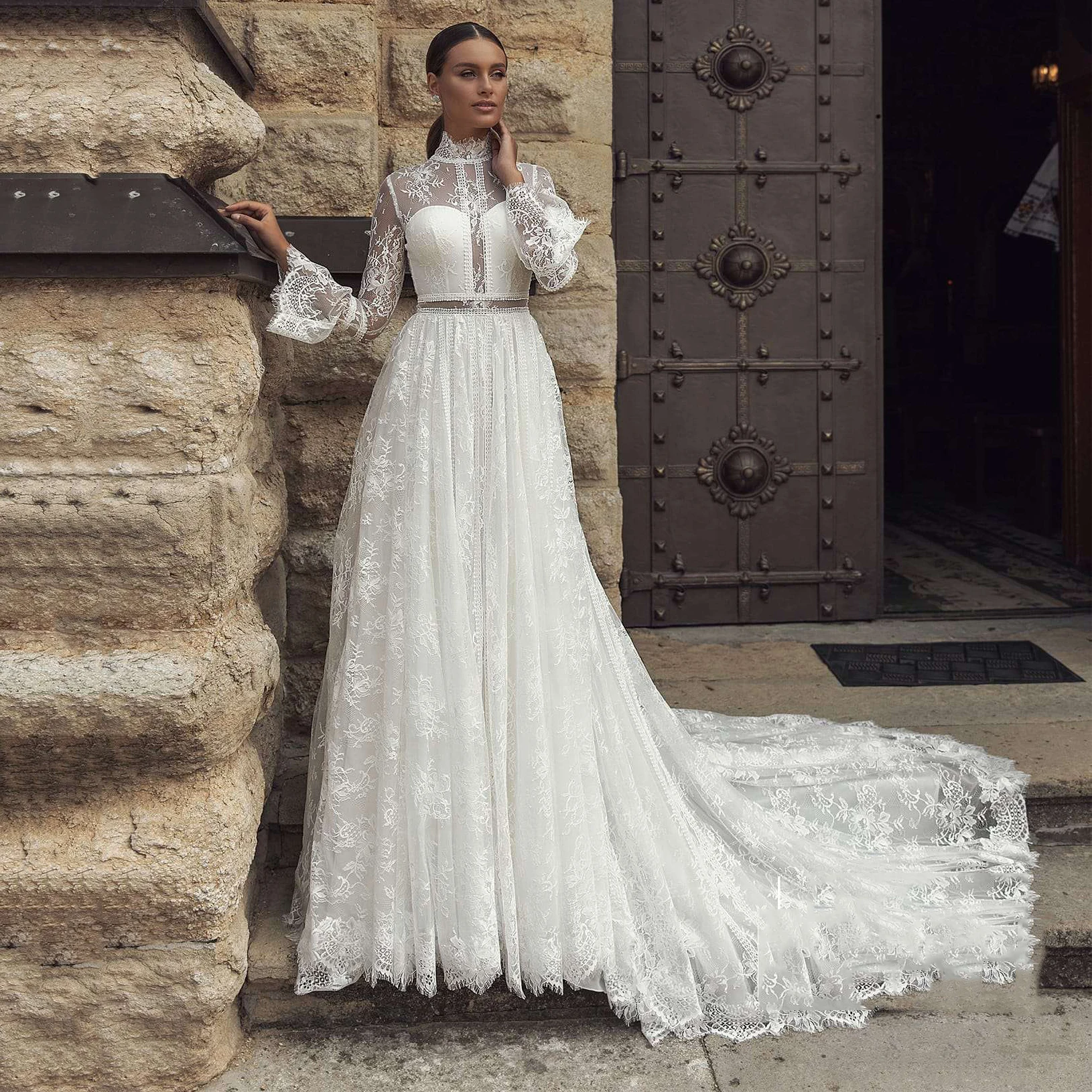 『Cheap!!!』- Thinyfull 2021 High Neck Long Sleeve Lace Wedding Dresses
Hollow Back A Line Bride Dresses Vestido De Novia 2020
