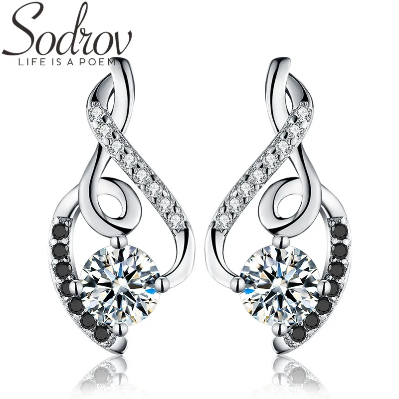 

SODROV Classic 100% Genuine 925 Sterling Silver Female Earring Fine Jewelry Vintage Wedding Stud Earrings for Women T006