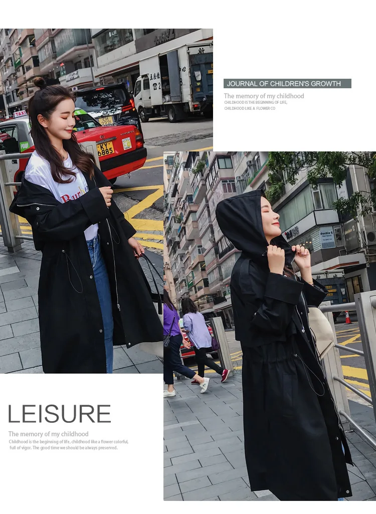 Для фотосессии,, стиль, для студентов, BF Harajuku, свободный, с капюшоном, средней длины, выше колена, Тренч