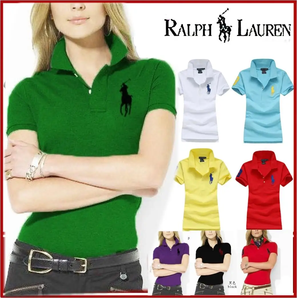 RALPH LAUREN femmes поло marque décontracté СЕРФ вышивка рубашка с коротким рукавом модная одежда