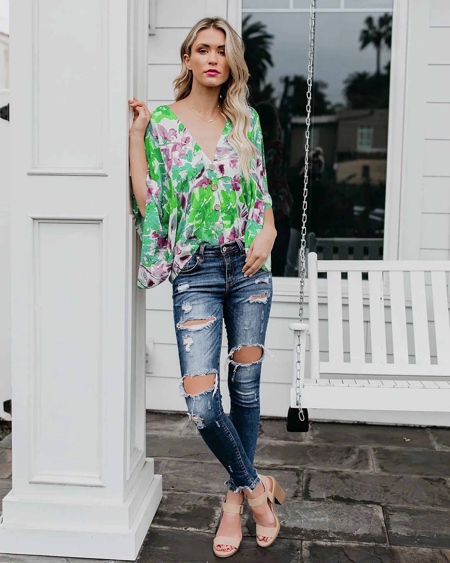 Летние цветочные Boho блузки женские шифоновые рубашки для отпуска Топы повседневные с длинным рукавом сексуальные винтажные блузки Femme Blusa уличная