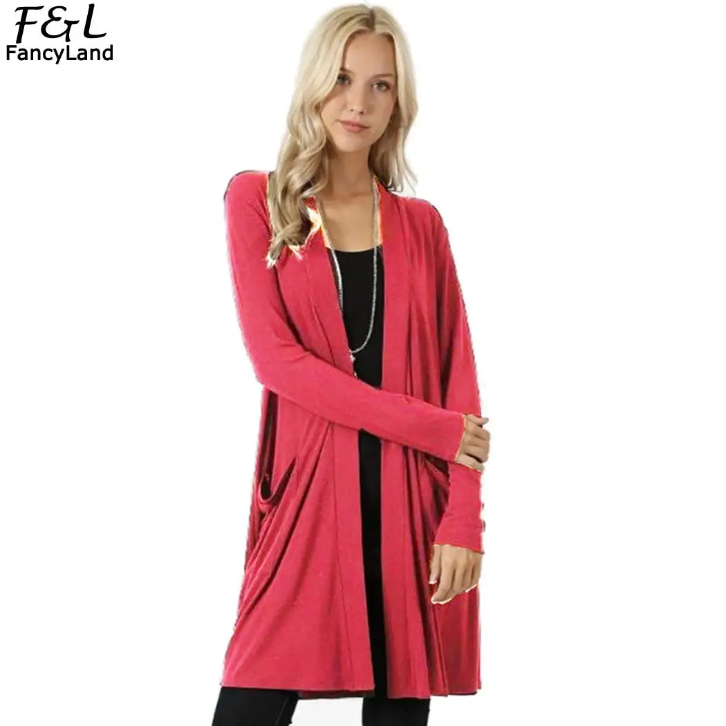 Women Knitted Cardigan Cotton Front Open Cardigan Solid Fashion Coat Autumn Slim Above Knee Length Casual