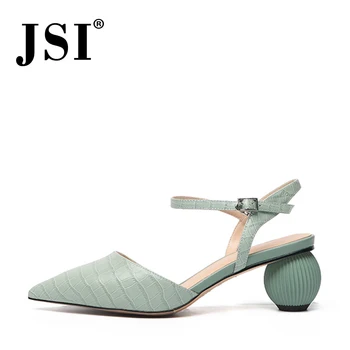 

JSI Office Fashion Women's Sandals Pointed Toe High Quality Cow Leather Ankle Buckle Strap Shoes Alligator Pattern Sandals JO478