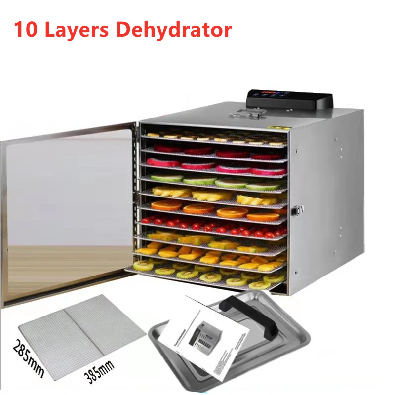 110V 220V 10 Trays Food Dehydrator Stainless Steel Snacks Dehydration Dryer Fruit Vegetable Herb Meat Drying Machine