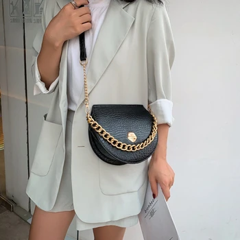 

Crocodile Pattern Saddle Bag PU Leather Women's Handbag Chain Tote Shoulder Messenger Bag