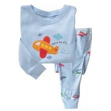 Стиль; детская одежда из чистого хлопка для девочек и мальчиков; домашняя одежда с длинными рукавами и рисунком самолета; пижамный комплект; K212