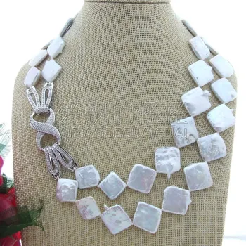 

N070603 19'' White 23MM Keshi White Freshwater Pearl Necklace CZ Clasp