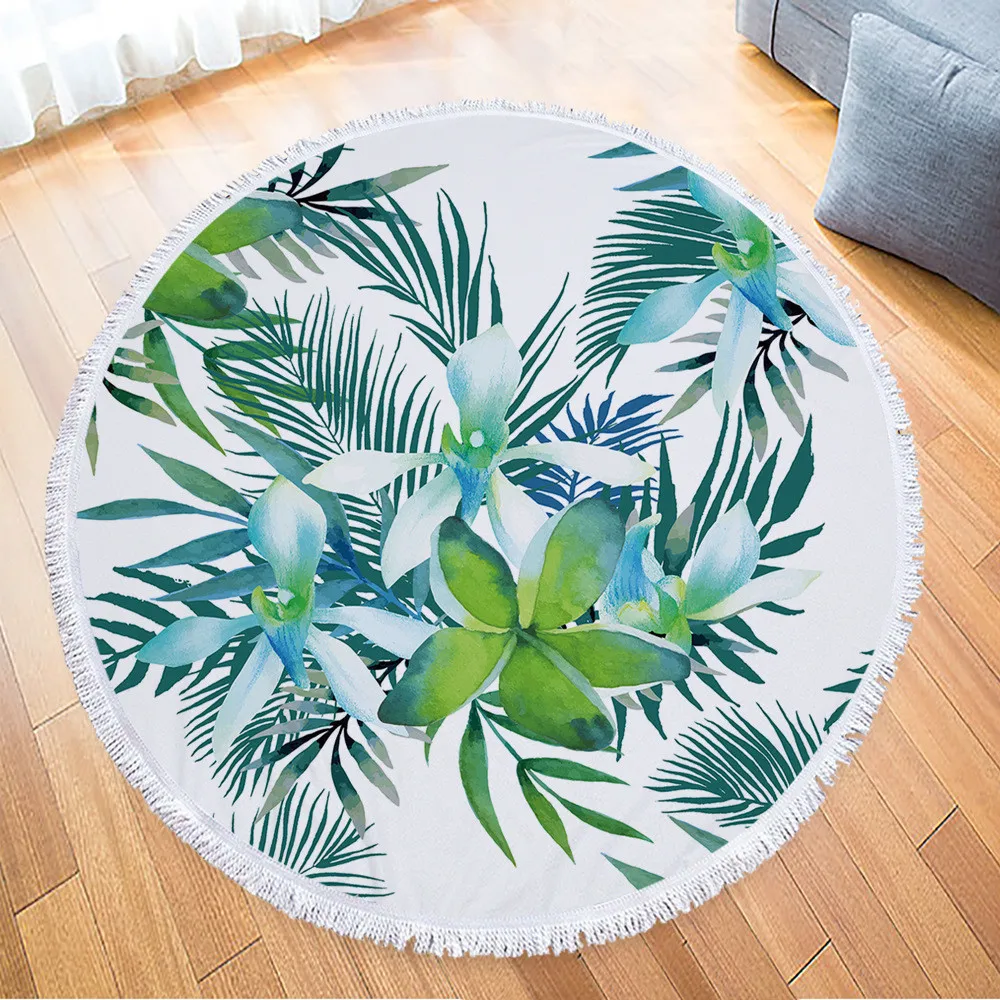 Round Beach Towel With Tassel Flamingo Large Blanket Picnic Yoga Mat travel Boho Tablecloth Round Beach Towel