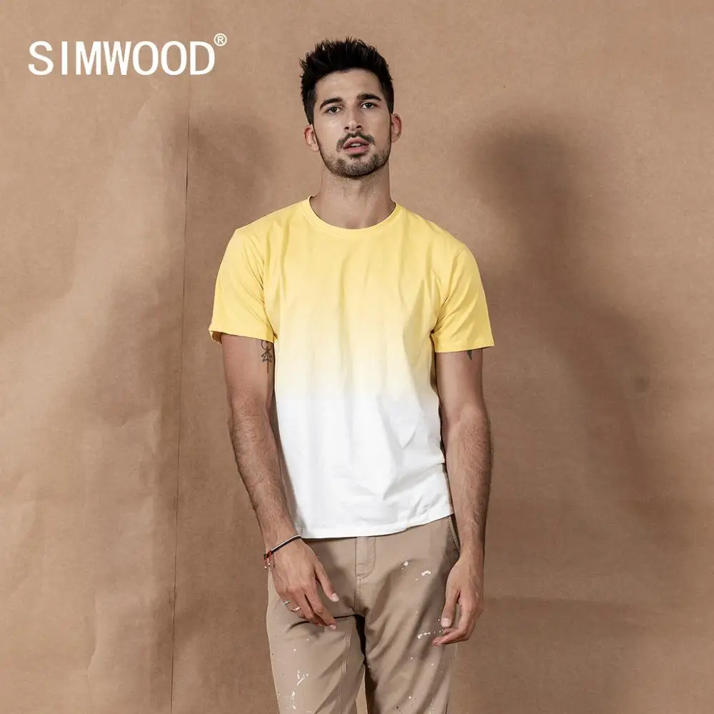 

SIMWOOD 2020 summer new hang dye t-shirt contrast color 100% cotton tops causal breathable plus size Tees SI980533