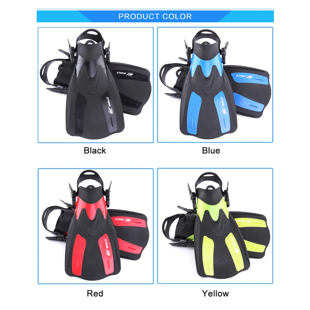 

Hot New Adult Short Snorkeling Swim Fins Summer Swimming Fin Diving Fins Flippers with Adjustable Heel Water Sports 2 Sizes