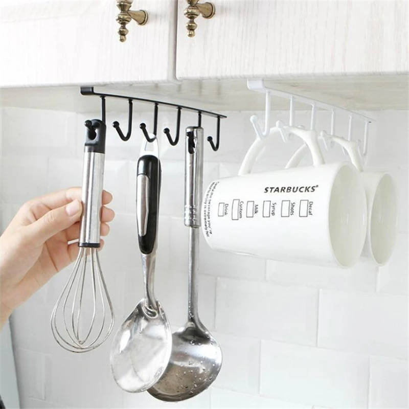 6 Hooks Kitchen Storage Rack Cupboard Hanging Hook Shelf Cup Hanger Clothes Mug Bathroom Holder Organizer | Дом и сад