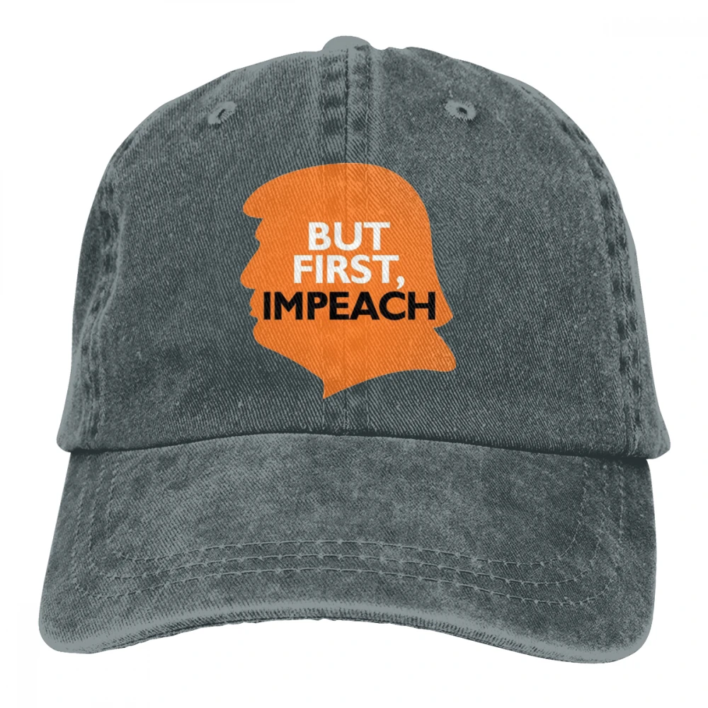 Но первый импичмент Casquette черный унисекс Мужские Женские джинсовые бейсболка с ремешком кепки Регулируемый Гольф папа шляпа
